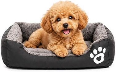 Pet cushion for Puppies and kitten, Soft Plush pet bed with Raised sides, Low entry, and Warm, 53 cm sleeping mat with Non-slip, Comfortable, Head &amp; Neck Support, and Breathable &amp; Light weight (Black)