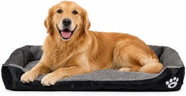 Orthopedic dog bed for Large dogs, Washable plush pet bed with raised bolster sides, Soft plush interior, and Non-slip bottom, Comfortable indoor dog sofa bed, Easy to clean, 90 cm (Black)