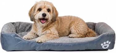 Orthopedic dog bed for Medium dogs, Soft plush pet sofa bed with Raised bolsters design, Soft plush surface, and Non-slip bottom, Comfortable calming puppy cushion, Easy to clean, 80 cm (Grey)
