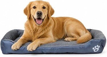 Dog bed with Raised bolster sides, Soft plush interior, and Non-slip bottom, Orthopedic dog bed for Medium &amp; Large dogs, durable, comfortable dog sleeping bed, Easy to clean, 90 cm (Grey)