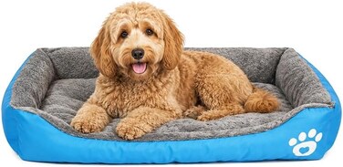 Pet cushion for dogs and Cats, Soft Plush pet bed with Raised sides, Low entry, and Warm, 73 cm sleeping mat with Non-slip, Comfortable, Head &amp; Neck Support, and Breathable &amp; Light weight (Blue)