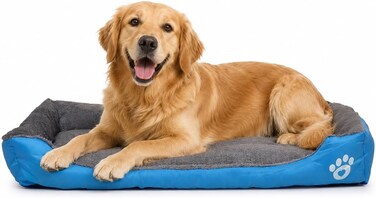 Dog bed with Raised bolster sides, Soft plush interior, and Non-slip bottom, Orthopedic dog bed for Medium &amp; Large dogs, durable, comfortable dog sleeping bed, Easy to clean, 90 cm (Blue)