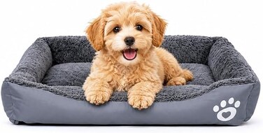 Pet cushion for Small dogs and Cats, Soft Plush pet bed with Raised sides, Low entry, and Warm, 61 cm sleeping mat with Non-slip, Comfortable, Head &amp; Neck Support, and Breathable &amp; Light weight (Grey)
