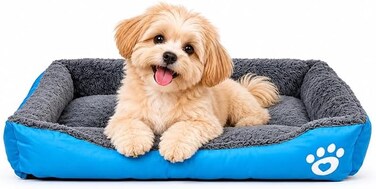 Pet cushion for Small dogs and Cats, Soft Plush pet bed with Raised sides, Low entry, and Warm, 61 cm sleeping mat with Non-slip, Comfortable, Head &amp; Neck Support, and Breathable &amp; Light weight (Blue)