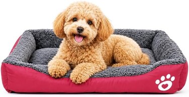 Pet cushion for Small dogs and Cats, Soft Plush pet bed with Raised sides, Low entry, and Warm, 61 cm sleeping mat with Non-slip, Comfortable, Head &amp; Neck Support, and Breathable &amp; Light weight (Red)
