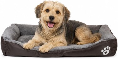 Dog bed with Bolstered sides, Soft plush surface, and Non-slip bottom, Plush Orthopedic pet sofa bed for Small and Medium indoor dogs, Easy to clean, 80 cm (Chocolate)