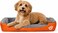 Dog bed with Bolstered sides, Soft plush surface, and Non-slip bottom, Plush Orthopedic pet sofa bed for Small and Medium indoor dogs, Easy to clean, 80 cm (Orange)
