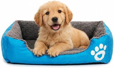 Pet cushion for Puppies and kitten, Soft Plush pet bed with Raised sides, Low entry, and Warm, 53 cm sleeping mat with Non-slip, Comfortable, Head &amp; Neck Support, and Breathable &amp; Light weight (Blue)