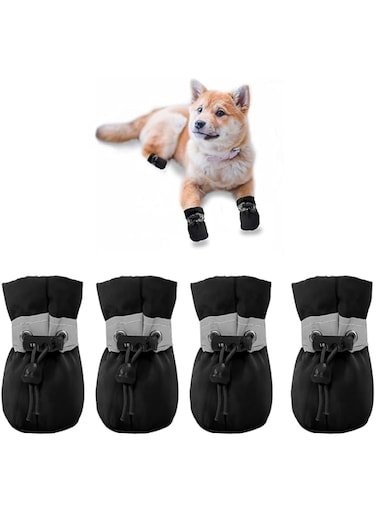ELECDON 2 Pack Dog Shoes for Small Dogs, Anti-Slip Dogs Boots Paw Protector for Winter Snowy Day, Summer Hot Pavement Dog Booties with Reflective Straps, Cat Dog Shoe for Indoor Hardfloors (Black)