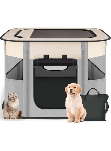Ankila Foldable Playpen for Dog, Portable Dog Crates Pet Kennel Tent Fence, puppy playpen indoor and outdoor Travel Use Camping with a Carrying Case for Small or Medium Animals, Rabbits, Cat (Grey)
