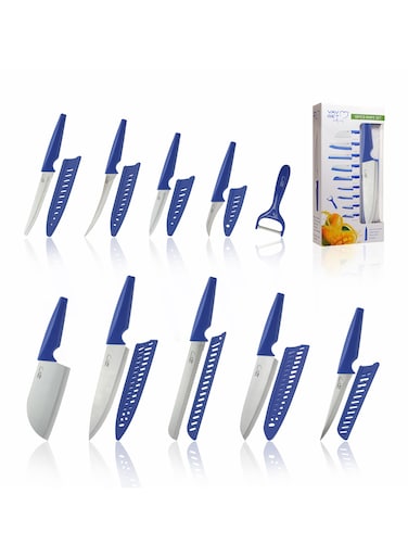 GET Premium 18-Piece Blue Stainless Steel Knife Set, Non-Slip Comfort Handles, Sharpened Chef Knives, Fruits &amp; Vegetable Peeler Included, Ideal for Home &amp; Professional Kitchen