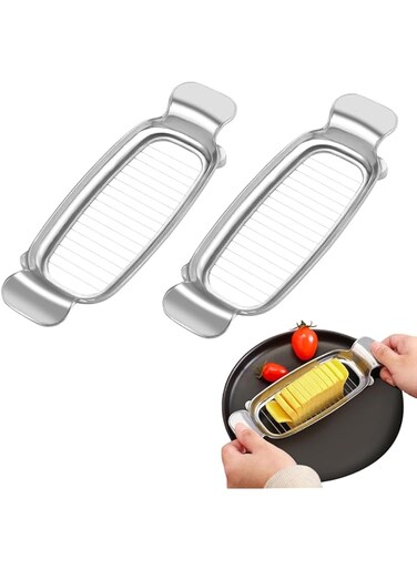 nalaina Butter &amp; Cheese Slicer, (2 Pcs) Butter Slicer Cutter, Stainless Steel Multipurpose Cheese Slicer Food Cutter, Ergonomic Handle, Suitable for Butter, Cheese, Fruit, Baking