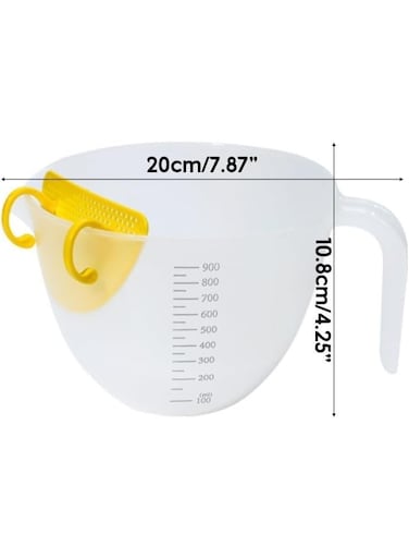 HOME 1PCS Measuring Cup with Strainer &acirc;&euro;&ldquo; Large Capacity Mixing Cup with ML Scale &acirc;&euro;&ldquo; Egg Separator &amp; Beating Bowl &acirc;&euro;&ldquo; Plastic Batter Bowl for Baking, Cooking, Rice Washing