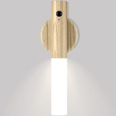 Motion Sensor Night Light, Rechargeable Body Sensor Night Light Indoor, Magnetic Wooden LED Wall Sconce for Bedroom Corridor Staircase Cabinet, White Ash Wood