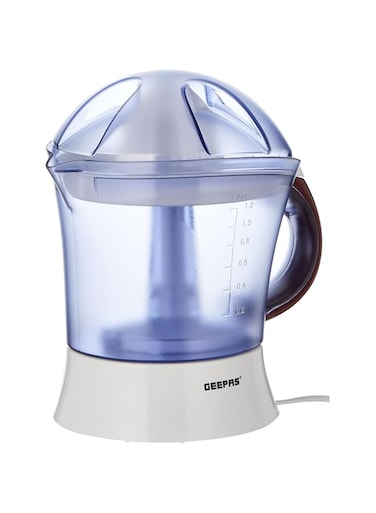 Geepas GCJ5384 25 Watt Citrus Juicer - Quick, Healthy, Nutritious Juices - Effortless Juicer With 2 Cones, Bi-Direction Twist, 1.2 Liter Capacity   2-Years Warranty