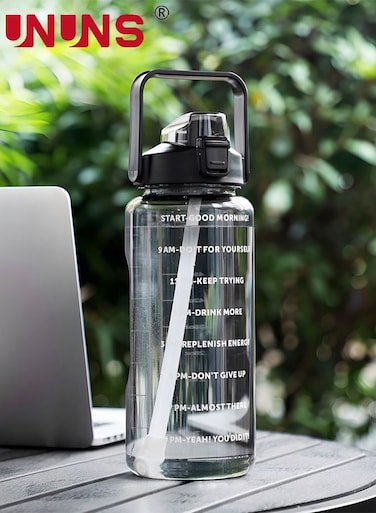 2L Motivational Water Bottle with Time Marker &amp; Straw - BPA Free Leakproof Water Jug Large Water Jug for Home Office Fitness Gym