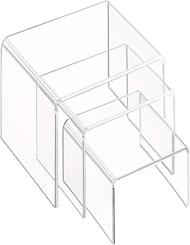 AUFIKR Clear Acrylic Display Risers - 3 Piece Set for Figures, Cupcakes, and Jewelry