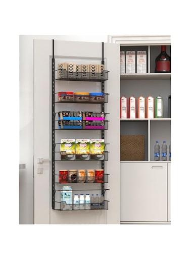 VyGrow Over the Door Organizer, 6-Tier With Adjustable Basket for Pantry Kitchen Storage Room, Spice Rack, Black