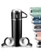 AWH Double Walled Vacuum Flask Thermos 500ml Stainless Steel Insulated Water Bottle,Flask for Hot and Cold Drinks,Travel Coffee Mug With3Cups Water Bottle,Leakproof bottle Kids,Adults (2 Pack BLACK)