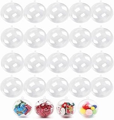 20 Pack Clear Plastic Fillable Ornament Ball,Sweetfamily DIY Christmas Decorations Tree Balls Baubles Craft Transparent Ball Gifts for Christmas,Wedding,Party,New Years Present,Home Decor,50mm