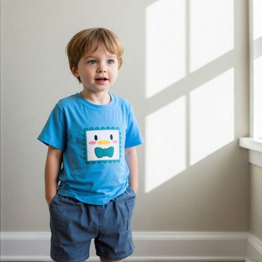 Incredible Cartoonish T-Shirt and Shorts Set ID3040 (Color: Blue) Size: 2-3 Years