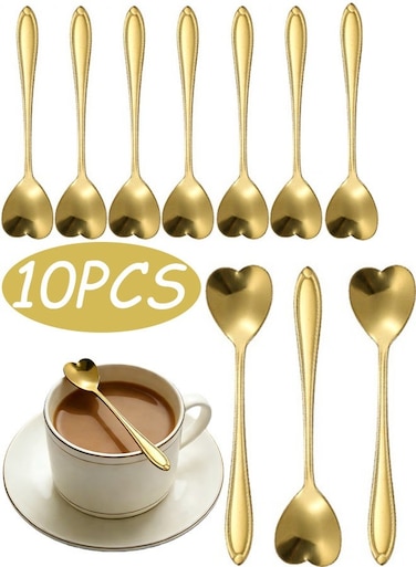 Pcs 4.8 Inch Heart Shaped Stainless Steel Spoons Gold Mini Tea Dessert Coffee Spoons for Home Kitchen Eid Gathering Birthday Party Wedding Afternoon Tea Tableware Accessories Daily Use