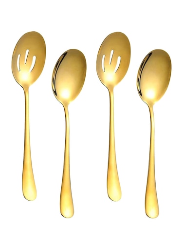Pieces Serving Spoons Set, Includes 2 Serving Spoons and 2 Slotted Spoons, 8.8 Inch Stainless Steel Buffet Banquet Spoons, Serving Utensils Set for Parties, Gold