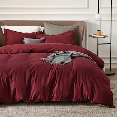 Luxury 3 Piece Burgundy Duvet Cover Set - 100% Cotton, 300 Thread Count
