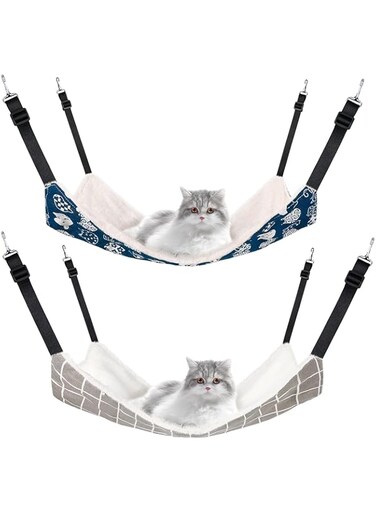 2 Pieces Reversible Cat Hanging Hammock Soft Breathable Pet Cage Hammock Adjustable Straps and Metal Hooks for Cats Small Dogs Rabbits,Sleeping and Resting Sleepy Pad