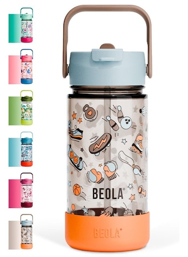500ml Kids Water Bottle with Straw Lid and Silicone Protective Boot, Tritan Plastic, BPA BPS FREE Leak Proof and Drop Resistant Kids Water Bottles for School (Sports Day)