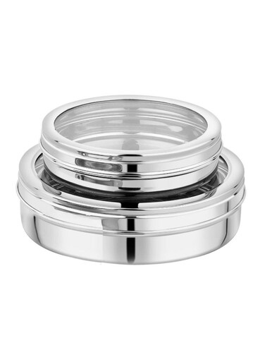 2-Pieces Set Basbuosa Cake Tray Stainless Steel with See through Glass Lid Silver 18.5 &amp; 20.5 cm