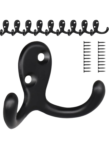 Excefore 10 Pack Heavy Duty Wall Mounted Coat Hooks with 20 Screws for Hanging Coats, Bags, Scarves, Towels, Hats, and Keys in Black