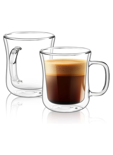 2- Pieces Double Wall Glass Coffee Mugs 250ml, Clear Glass Coffee Mugs for Hot Beverages