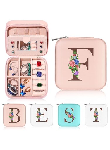 SWIUKPHE Travel Jewelry Box Jewelry Organizer Ring Necklace Earrings Jewelry Organizer Box with Mirror Personalized for Women Mom Friend Sister