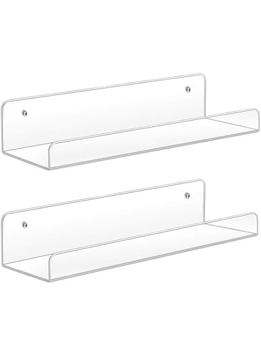 Sooyee Acrylic Shelves,2 Pack 15 Inch Floating Wall Shelves, Funko Pop Display Shelf,Invisible Kids Book Shelf,Picture Ledge Shelf Decor, Bathroom Wall Shelves,Clear