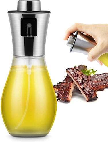 200ml Olive Oil Sprayer Dispenser, Multi-Function Glass Bottle Oil Mister Sprayer for Cooking BBQ Salad Baking Roasting Frying