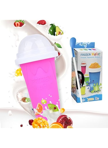 AWH Slushy Maker Cup, Quick Frozen Magic Smoothie Cup for Ice Cream Make your Day Cool, Portable Squeeze Ice Cup, Slushies Maker Cup with Spoon and Straw (Pink)