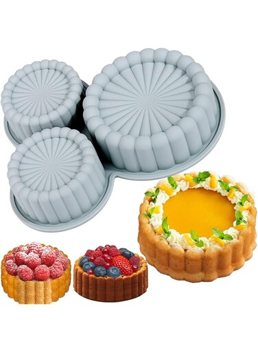 Excefore Charlotte Cake Pan Silicone, Nonstick 3 Cavity Reusable Round Cake Molds for Baking