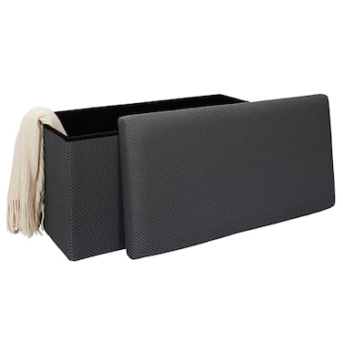Home Dwell Cushioned Storage Bench with Hidden Compartment   Modern Ottoman Seat for Bedroom, Entryway, or Living Room &ndash; Grey