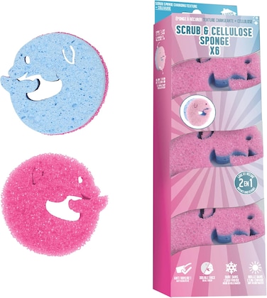 Home Dwell Dolphin-Shaped Heavy Duty Cellulosic Scrub Sponge   Pack of 6   Kitchen sponge , Dish sponge , Scrub , General Purpose Cleaning , Food Safe , Non-Rusting , Kitchen, Garage, Outdoor