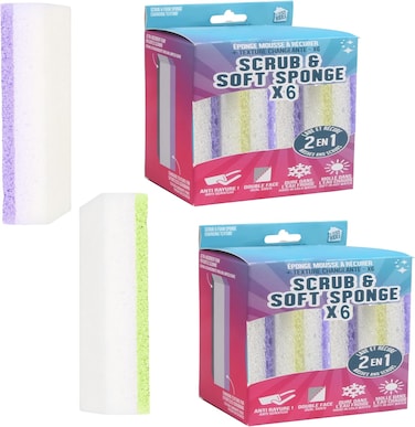 Home Dwell Multi-Function Scrub Sponge Dual Side Scrubber + Sponge Set   Pack of 12  Scratch-Free Sponges for Dishes & Home, Odor Resistant, Soft In Warm Water, Firm Cold, Deep Cleaning