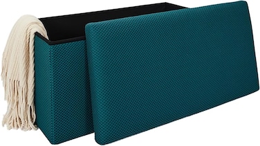 Home Dwell Cushioned Storage Bench with Hidden Compartment   Modern Ottoman Seat for Bedroom, Entryway, or Living Room &ndash; Blue