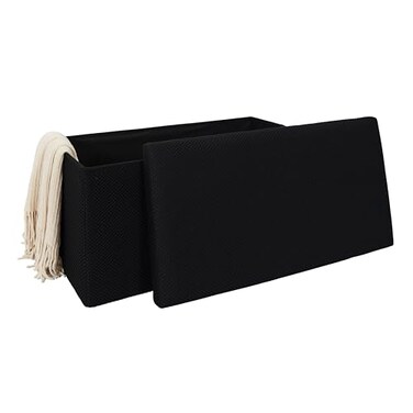 Home Dwell Cushioned Storage Bench with Hidden Compartment   Modern Ottoman Seat for Bedroom, Entryway, or Living Room &ndash; Black