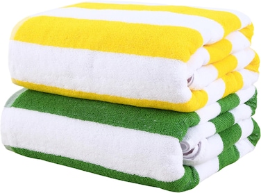 Home Dwell Premium Bath Towels Set - Set of 2 - 100% Cotton Highly Absorbent  Bath Towels - Hotel &amp; Spa Quality Bath Towels - Yellow &amp; Green Stripe