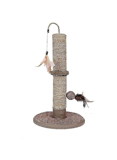 Halamodo Cat Scratching Post Natural Sea-grass with Hanging Feather Toys Ball