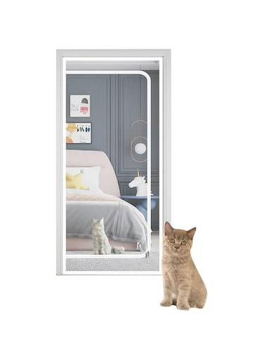 SHRRL Reinforced Cat Screen Door Fits Door Size 110cm x 220cm, Heavy Duty Pets Proof Screen Door with Zipper, Prevent Dogs Cats Running out from Home, White&hellip;