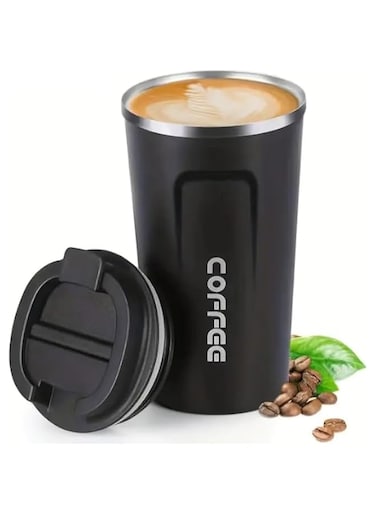 Vacuum Insulated Travel Mug Leakproof Double Wall Stainless Steel Reusable Coffee Cup with Lid for Hot and Cold Drinks 510ML (Black)
