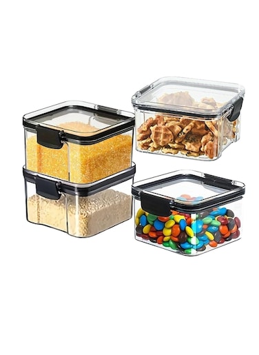 4pcs 460ML Food Storage Containers With Black Lids, Clear Kitchen Sealed Jar, BPA-Free &amp; Thickened Plastic, for Kitchen Pantry Grains Snacks Sealed Jar Storage Tank