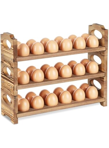 Wooden Egg Holder &amp; Storage-3Tier /36-Hole Stackable Holds Fresh Eggs, Farmhouse Eggs Rack Wood, Rustic Countertop Chicken Egg Organizer Wood with Distressed Finish for Home Kitchen Decoration