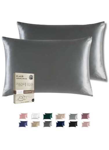 Satin Pillowcase for Hair and Skin, Super Soft and Cooling Similar to Silk Pillow Cases 2 Pack with Envelope Closure, Gift for Women Men(20"x26" Standard Size) (Dark Grey)